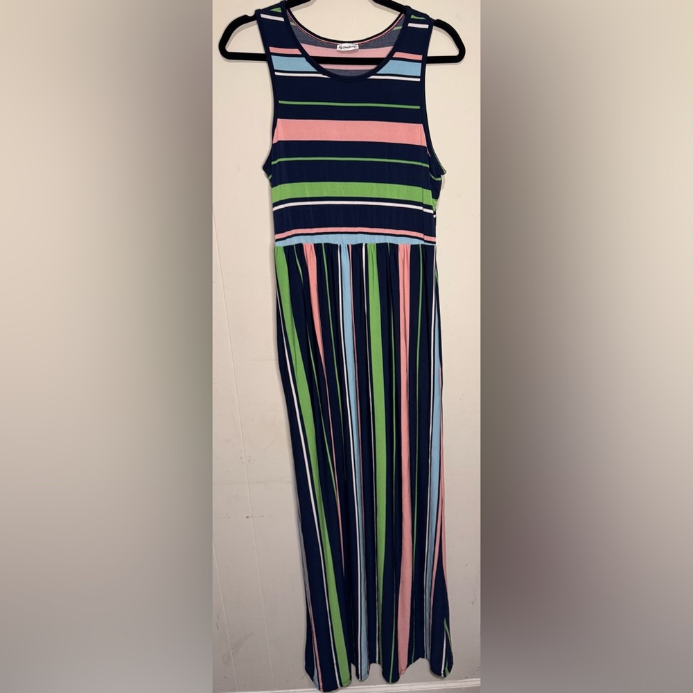 Striped Navy Multi Maxi Dress - Casual Summer Dress
